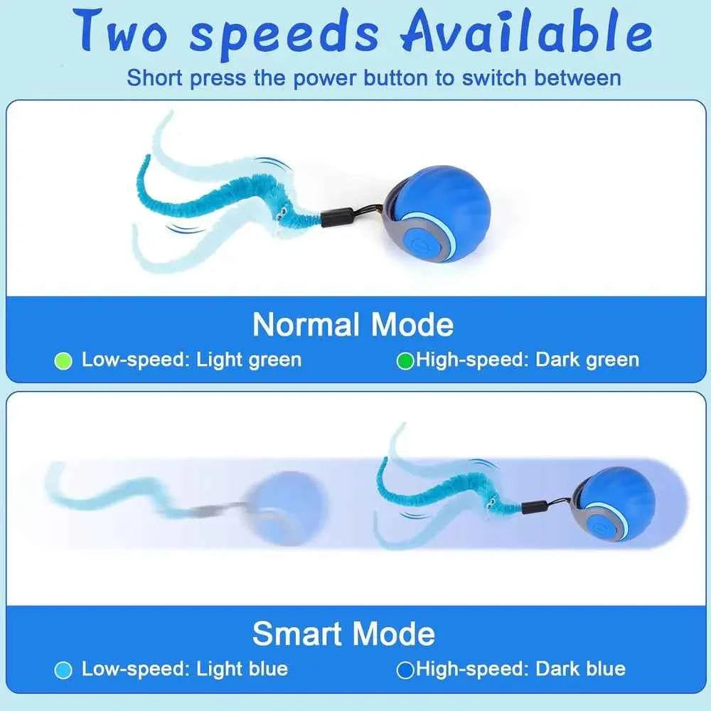 Interactive Cat Toy Ball - Automatic Interactive Cat Toys for Indoor Cats with 3 Tails, 2 Speeds Rechargeable Cat Enrichment Toy