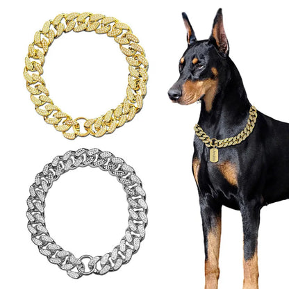 ABS Plastic Dog Collar With Diamond Inlay Sparkle Bulldog Necklace