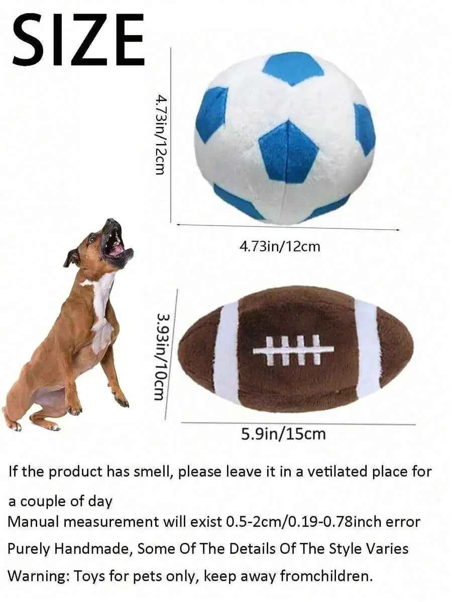 Durable Plush Squeaky Football And Soccer Ball Toy Set For Dogs