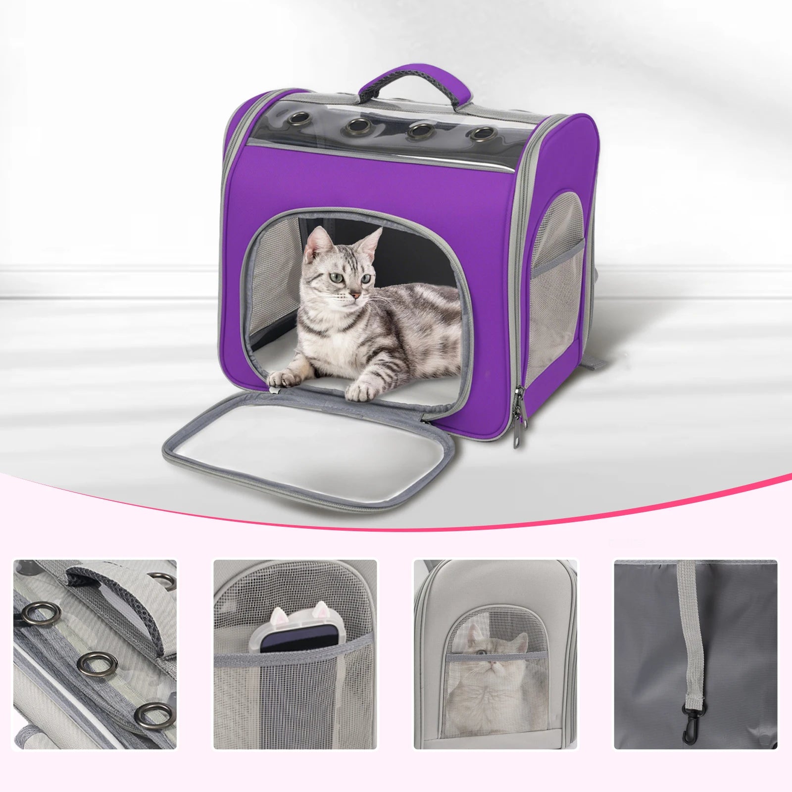 Breathable Cat Backpack With Front Opening Mesh Window