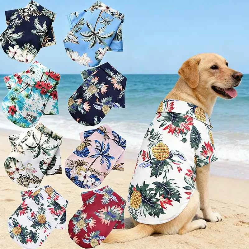 Hawaiian-style pet dog clothing Summer beach dog shirt Suitable for small and medium dogs Dog puppy cat clothes Pug French Bulldog