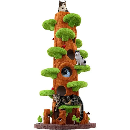 Magic Forest Cat Tree Tower, 90 inches Tall, Real Solid Wood Cat Tree for Multi-Cat Household