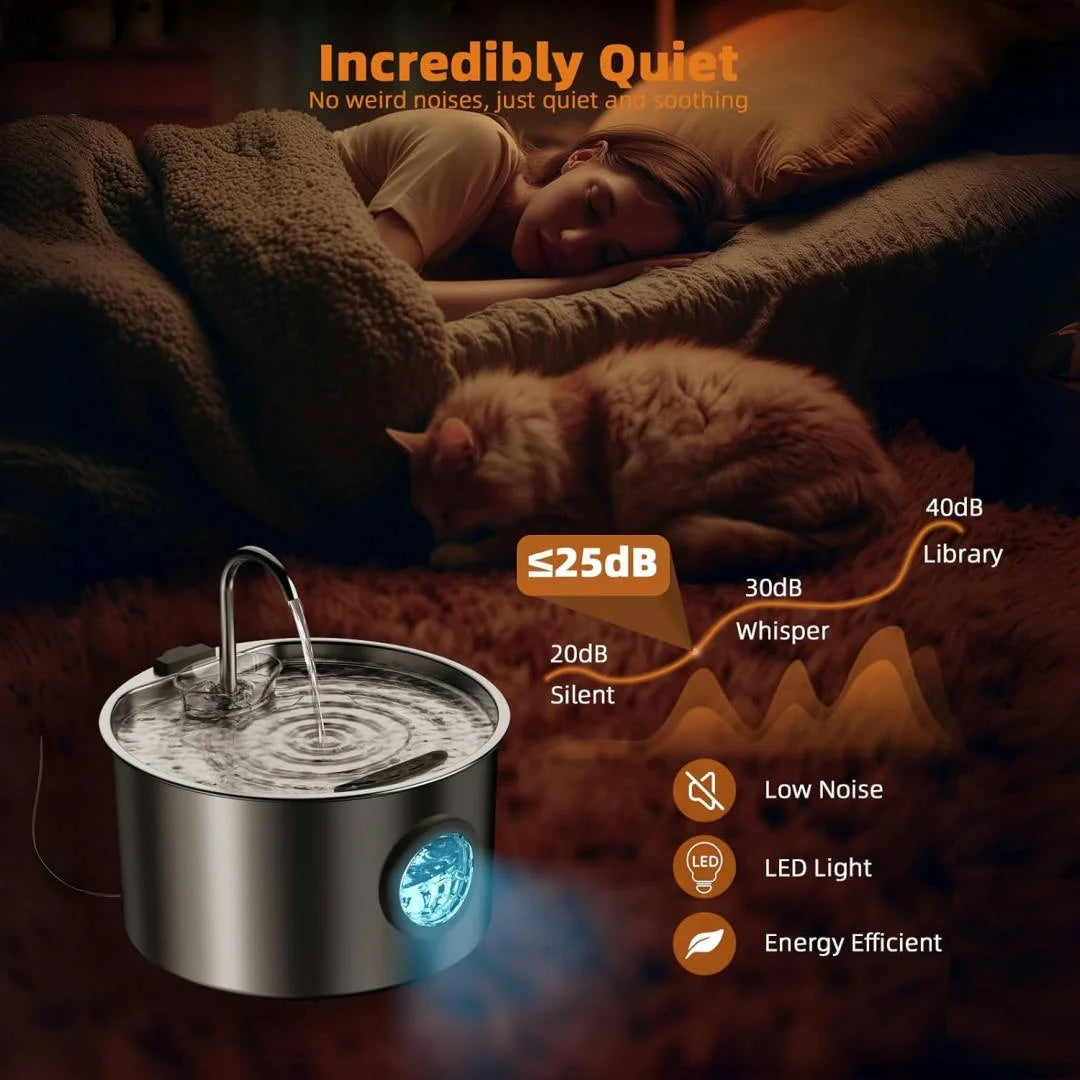 OPETH Stainless Steel Cat Water Fountain Automatic Pet Dispenser