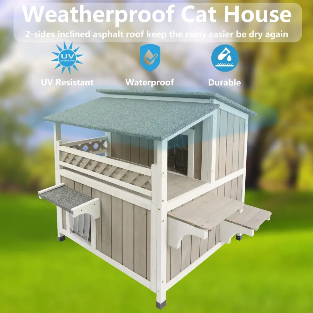 feral cat shelter outdoor weatherproof houses for cats two story wooden cat house outside feral cat house with balcony waterproo