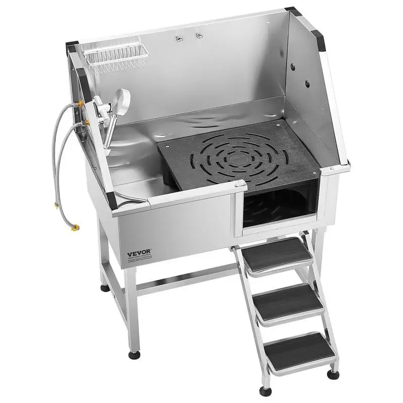 Stainless Steel Dog Grooming Tub With Steps Faucet Showerhead