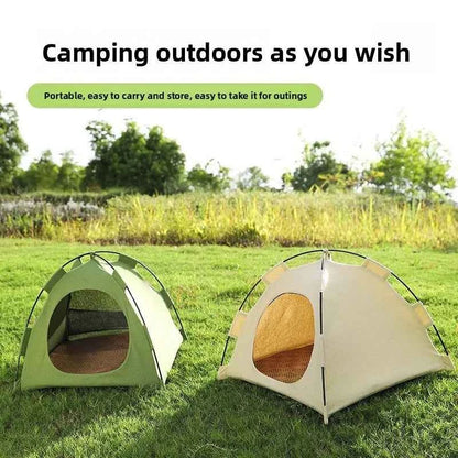 Portable Cat Tent Bed Breathable Oxford Pet House with Double-sided Mat Summer Cooling Cat Cave for Indoor Outdoor Cats Dogs
