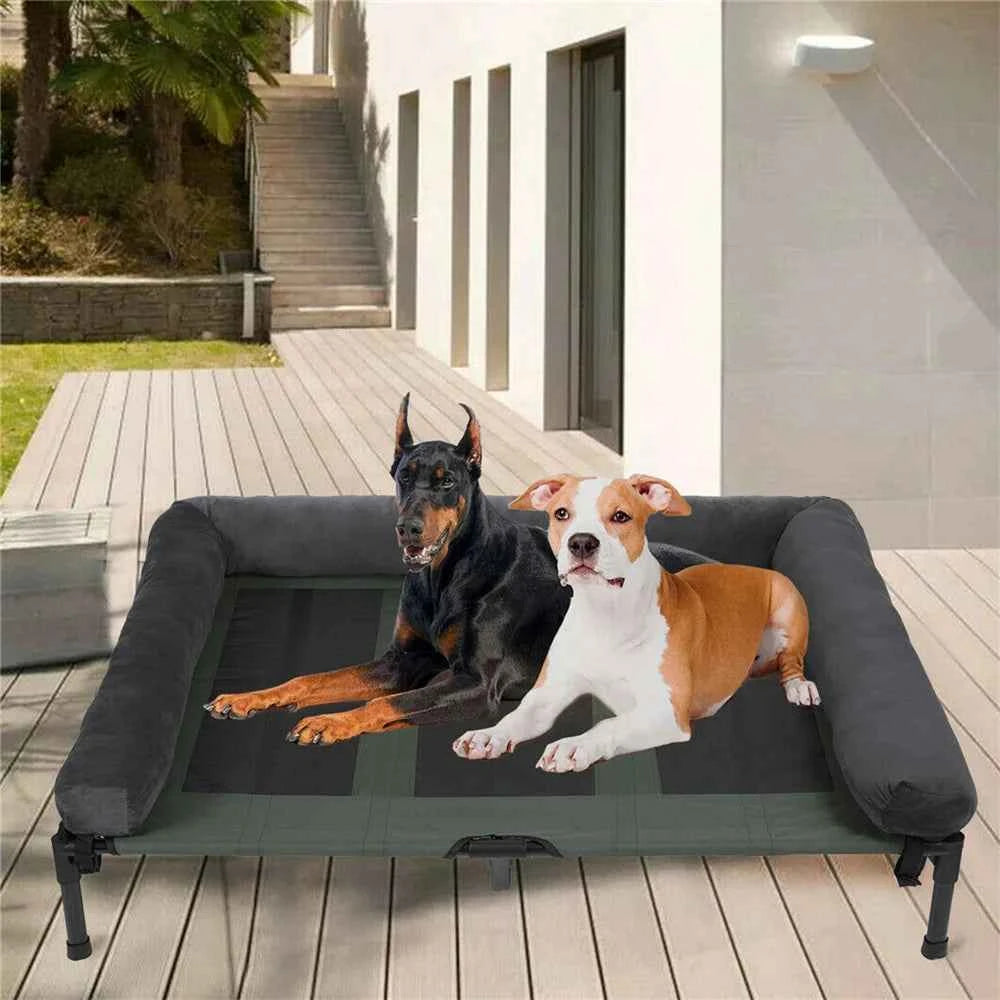 XXL XL Large Dog Bed Outdoor Raised Dog Bed with Cooling Breathable Mat and Soft Plush Mat Pet Puppy Camping Cot for Home Garden