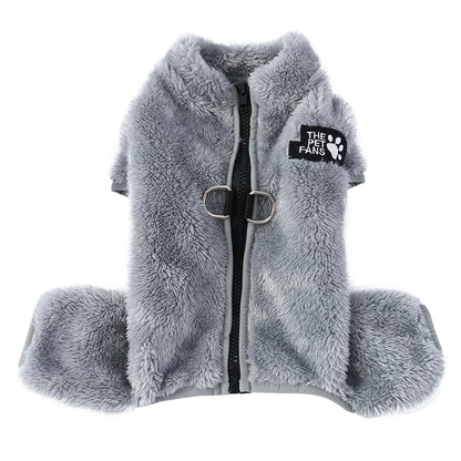 Soft Fleece Dog Clothes Winter Four Legs Covered  Plush Pet Coat Zipper Jacket Autumn Overall For Small Middle Dog