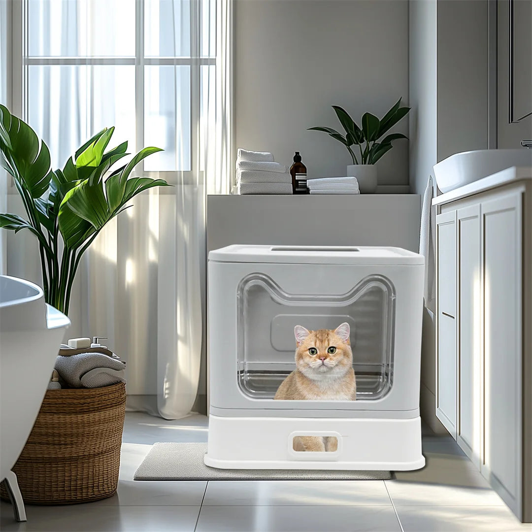Detachable Enclosed Cat Litter Box Front Entry Stainless Steel Pan