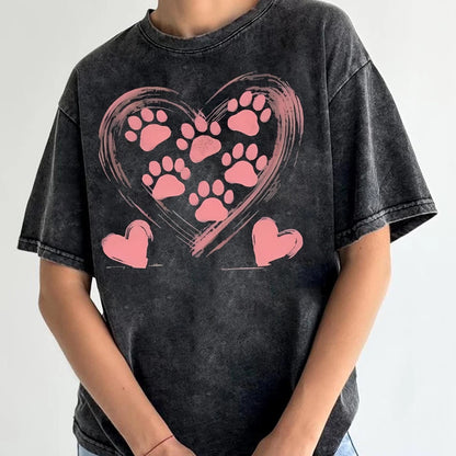 Pet Harmony Supplies Dog Paw Graphic Tee Women Casual Top