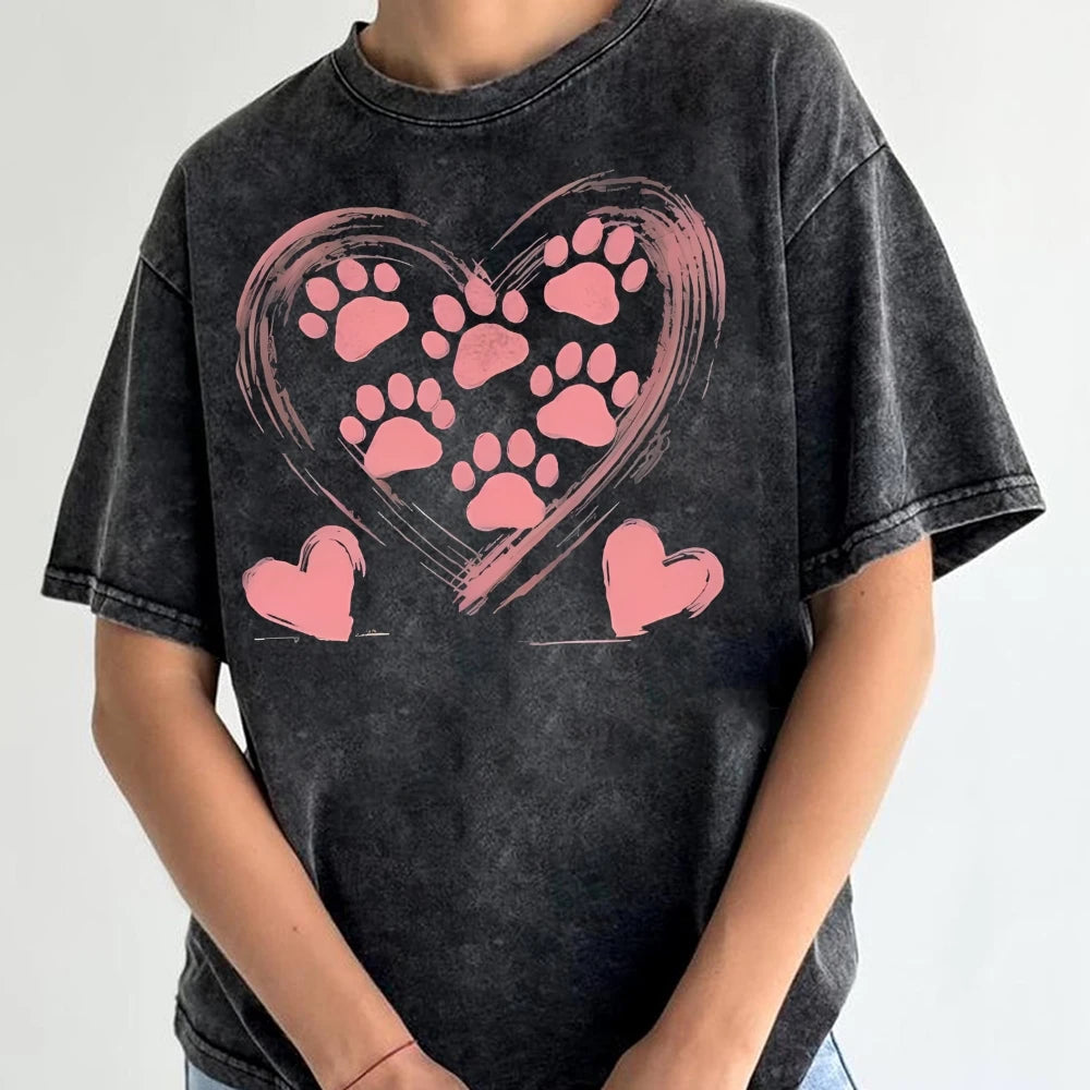 Clothing Dog Paw Graphic Tee For Women Heart Print