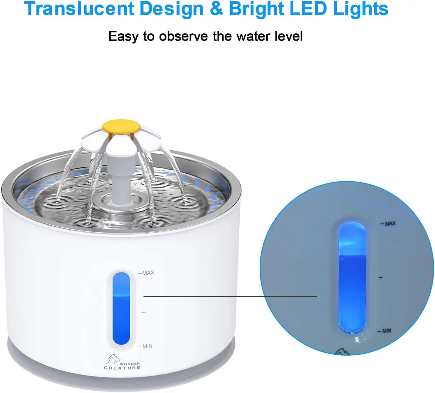 Automatic Pet Water Fountain With LED Light And Stainless Lid