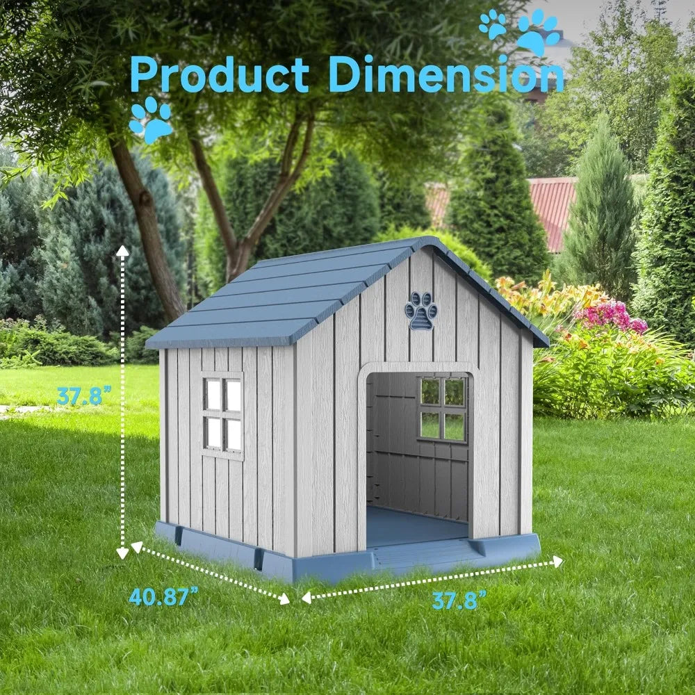 Large Resin Dog House - Indoor & Outdoor Pet Shelter | Water-Resistant, Easy Assembly, Sturdy Dog Kennel with Air Vents
