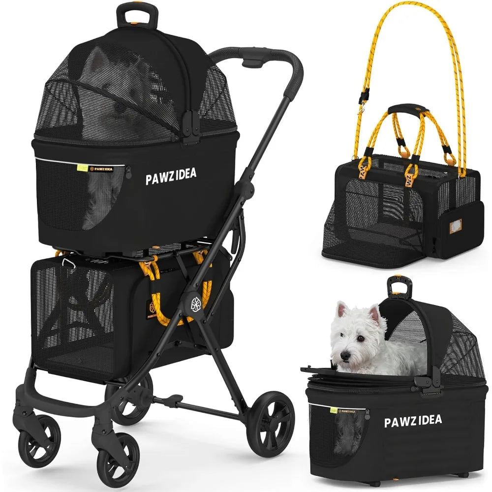 Double Pet Stroller with 2 Detachable Carriers, Portable Dog Crate for Car Travel & TSA-Approved Expandable Cat Carrier