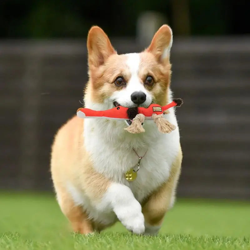 High Concerned Plush Dog Chew Toy With Squeaker And Cotton Rope Knot Interactive For Dental Health