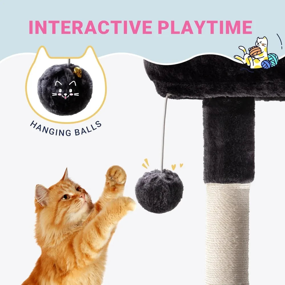 29 Inch Multi Level Cat Tree with Plush Perches Condo Sisal Scratching Posts for Kittens Dark Grey