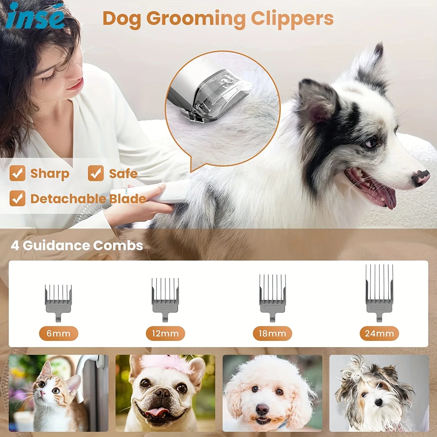 INSE Pet Grooming Kit 5 in 1 Ultrasonic Quiet Vacuum