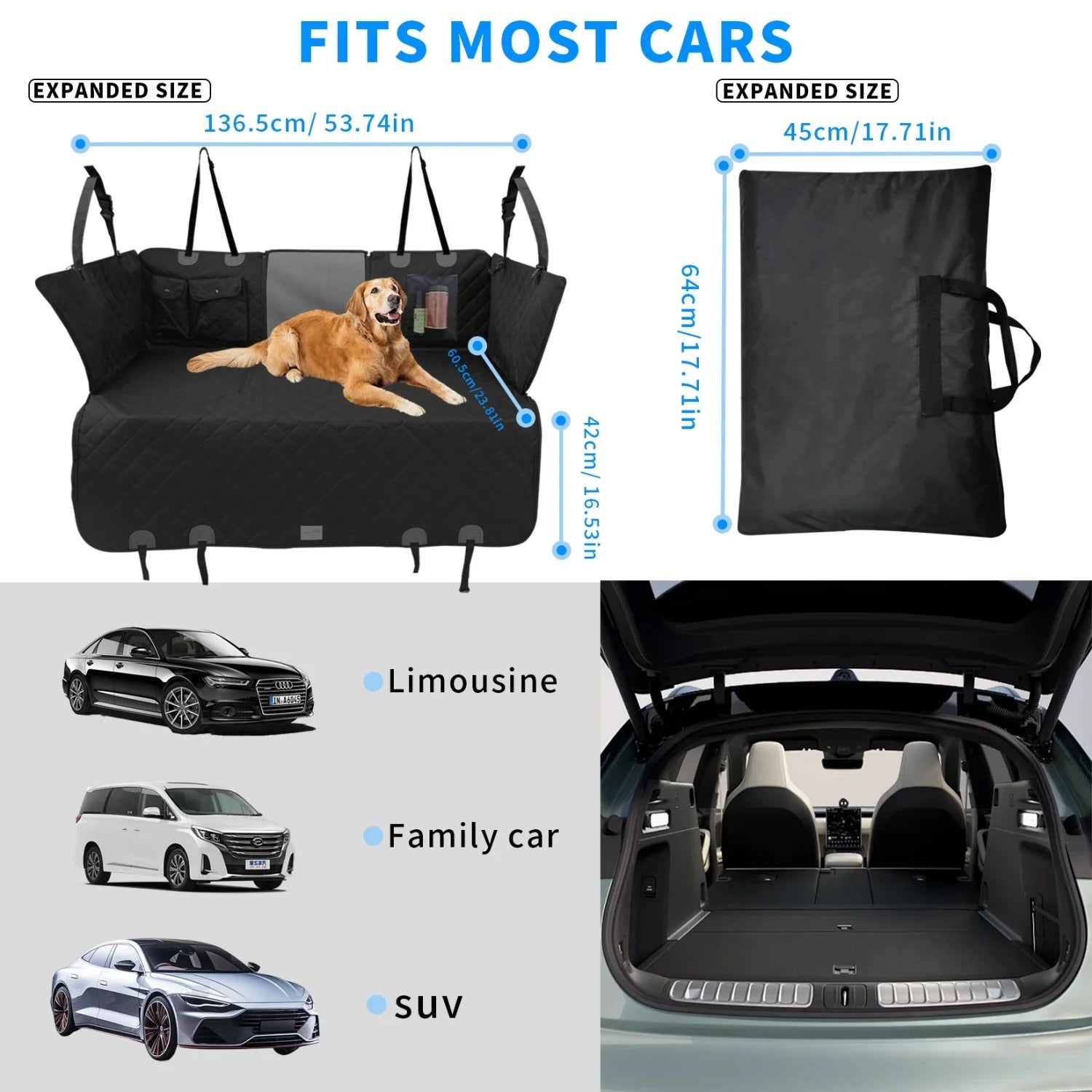 Bingopaw Large Dog Car Seat Cover Back Seat Extender Backseat Protection for Cars with Pockets Hard Bottom Waterproof Scratch-Proof Dog Hammock