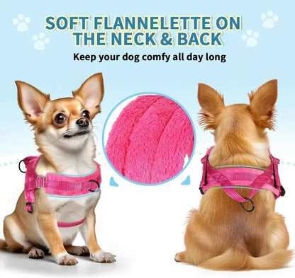 No Pull Small Dog Harness & Leash Set, Soft Vest for Small Medium Dogs, Reflective & Adjustable, Fuchsia XS