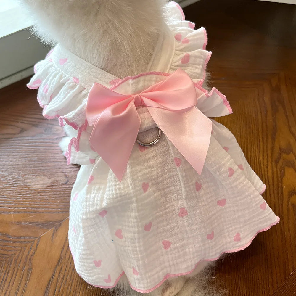 All Seasons Dog Cat Pet Dress Clothes Heart Design Fabric