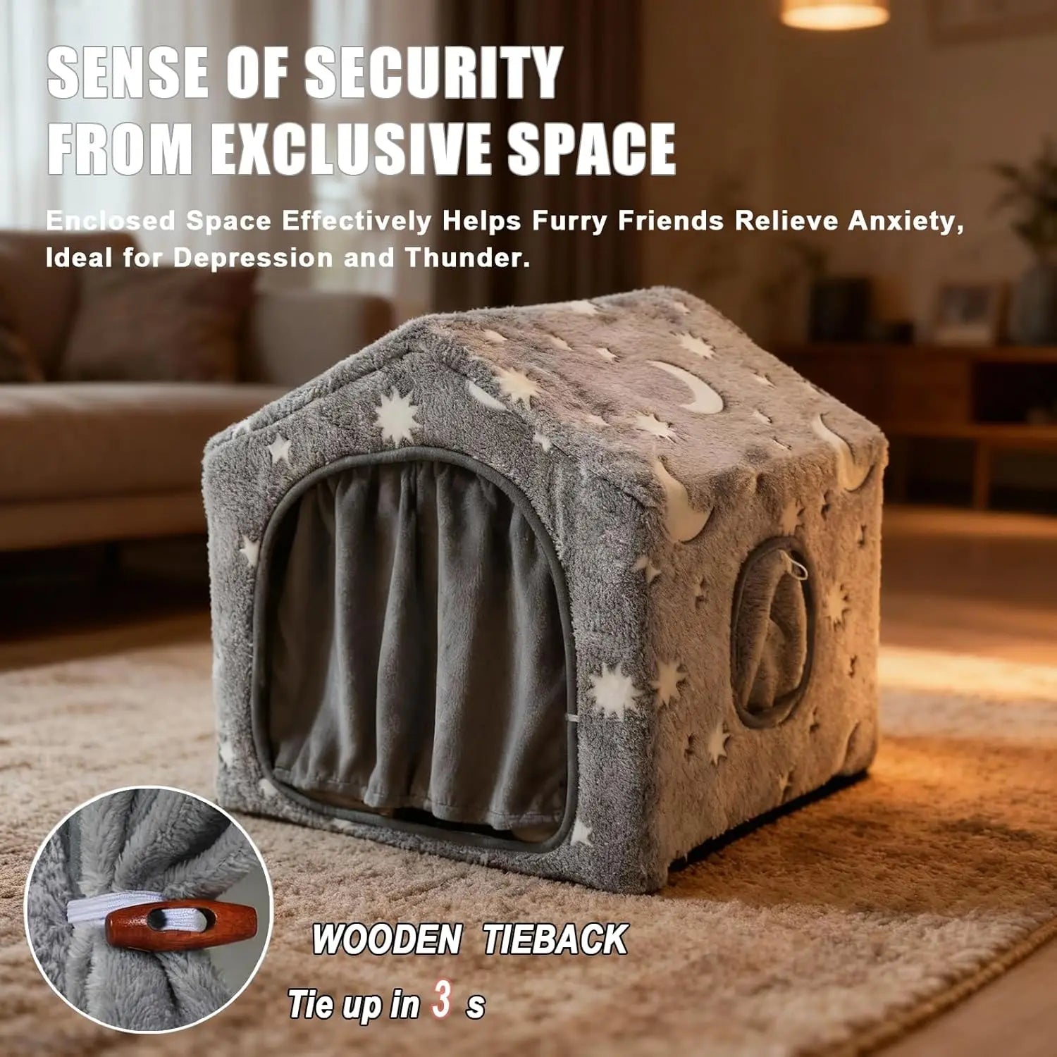 Night Luminous Star Dog Tent With Washable Cave Bed