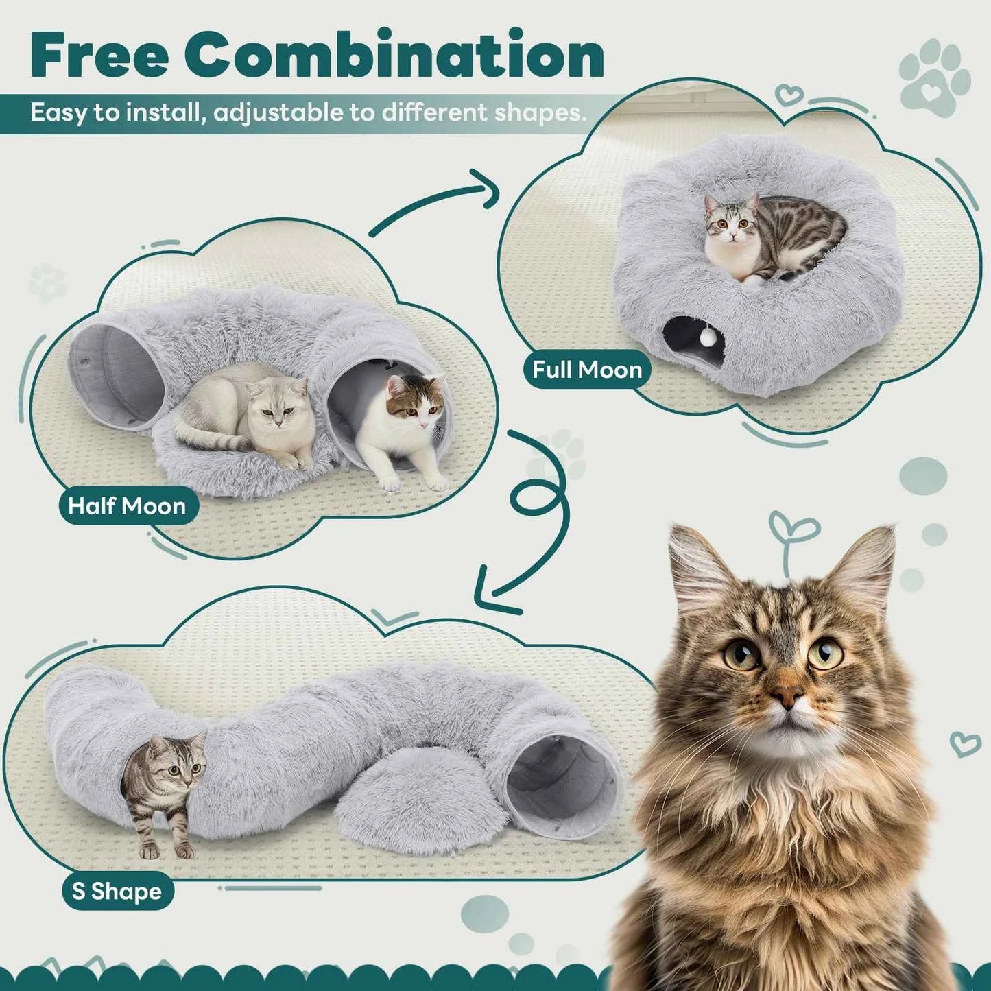 JHK Cat Tunnel Bed for Indoor with Soft Plush Washable Multifunctional Playground Under Tree Pet Toys for Kittens Puppy