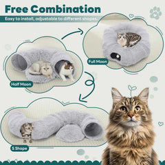 JHK Cat Tunnel Bed for Indoor with Soft Plush Washable Multifunctional Playground Under Tree Pet Toys for Kittens Puppy