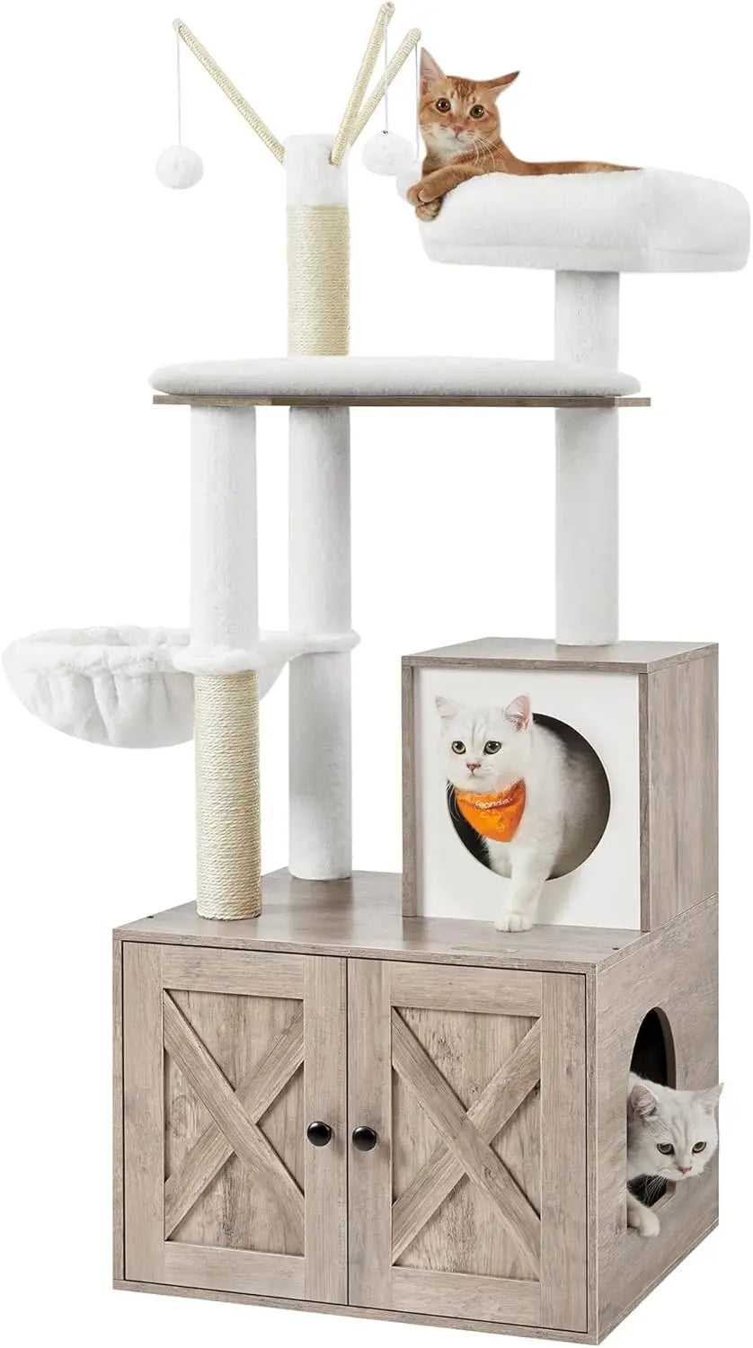 Feandrea Cat Tree With Litter Box Enclosure 2-In-1 Condo