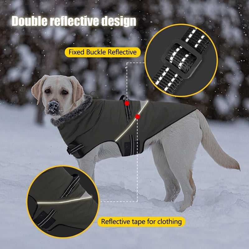 Winter Dog Jacket Puppy Warm Coat With Harness for Small Large Dogs Fur Collar Clothes Waterproof Labrador French Bulldog Outfit