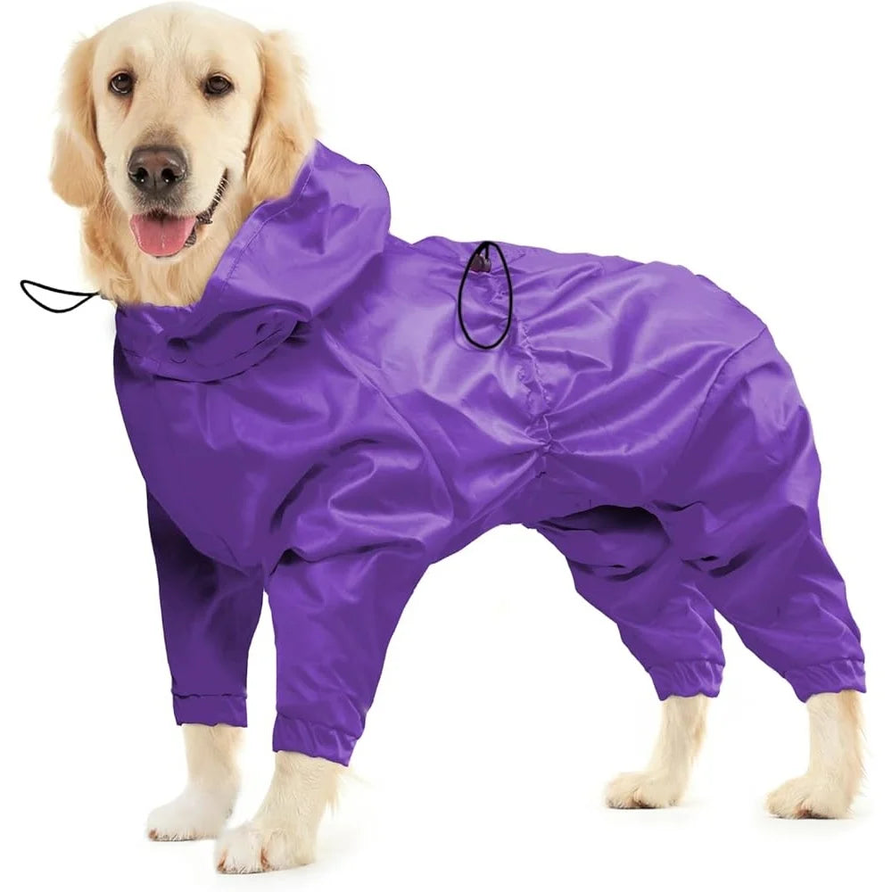 Waterproof Dog Raincoat Reflective Pet Poncho Jacket with Leash Hole Medium Large Dogs Rainproof Comfortable Outdoor Use