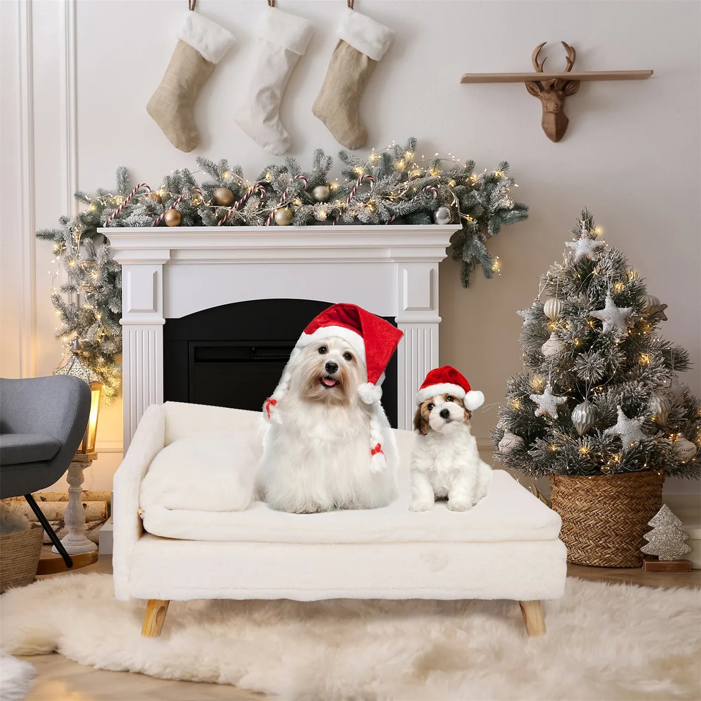 BINGOPAW Elevated Pet Bed Sofa With Waterproof Cozy Pad And Wood Legs