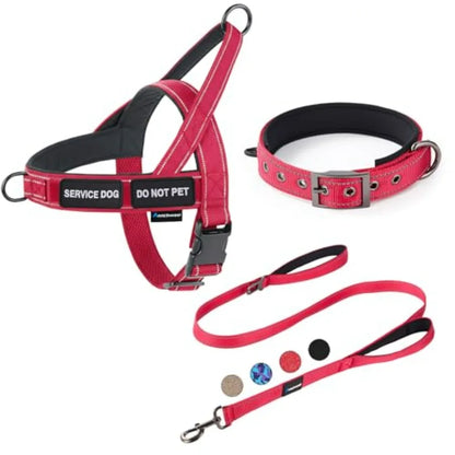 No Pull Dog Harness, Heavy Duty Collar and Leash Set-Leash with Double Handle and Car Seatbelt Clip-Easy Control for Walking Tr