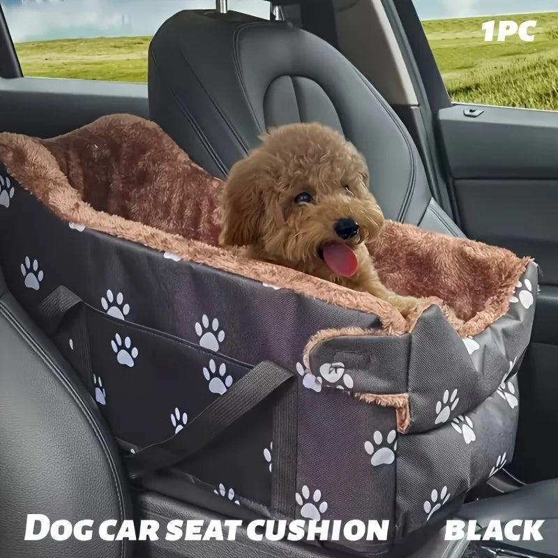 Fabric Dog Car Seat Booster Basket With Paw Print Headrest