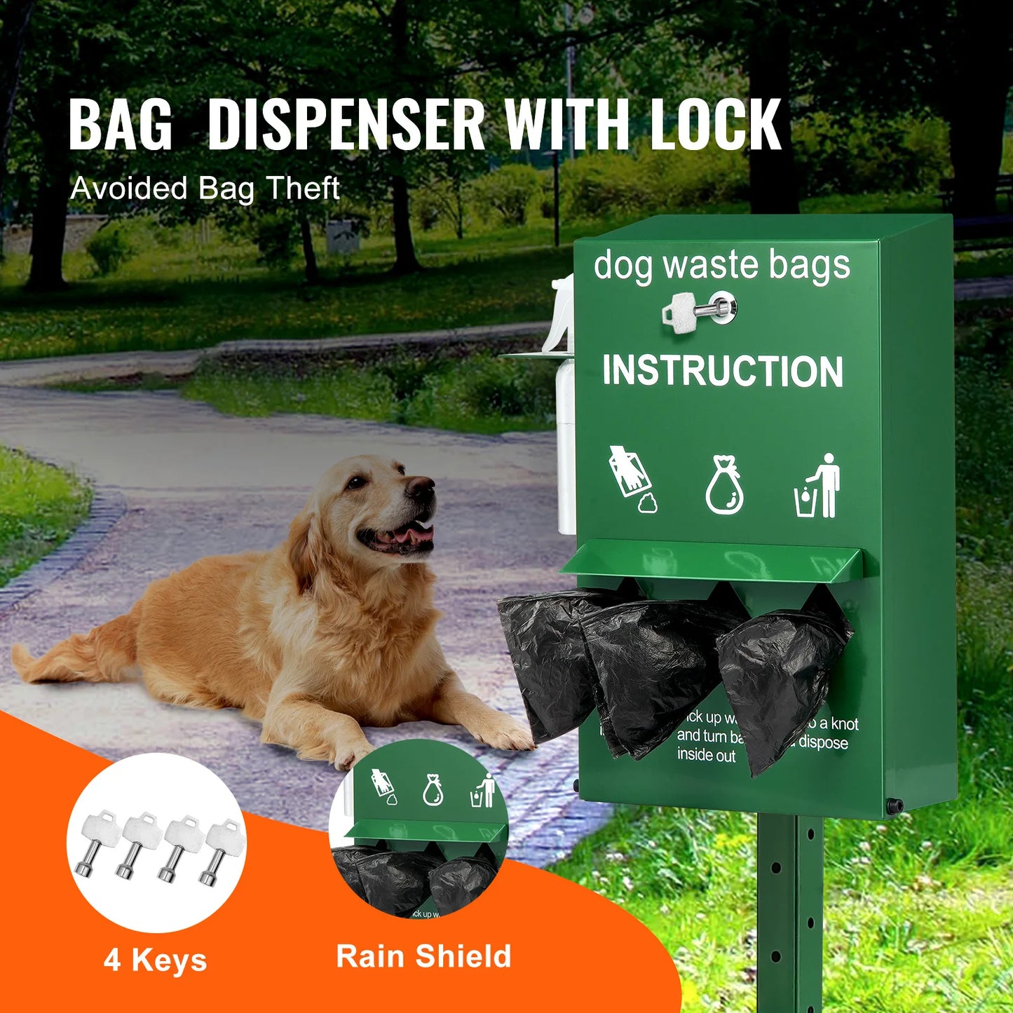 SucceBuy Dog Poop Bag Dispenser with Hand Wash Bottle Lockable Outdoor Dog Waste Bag Holder with 600 Waste Bags for Porch Lawn