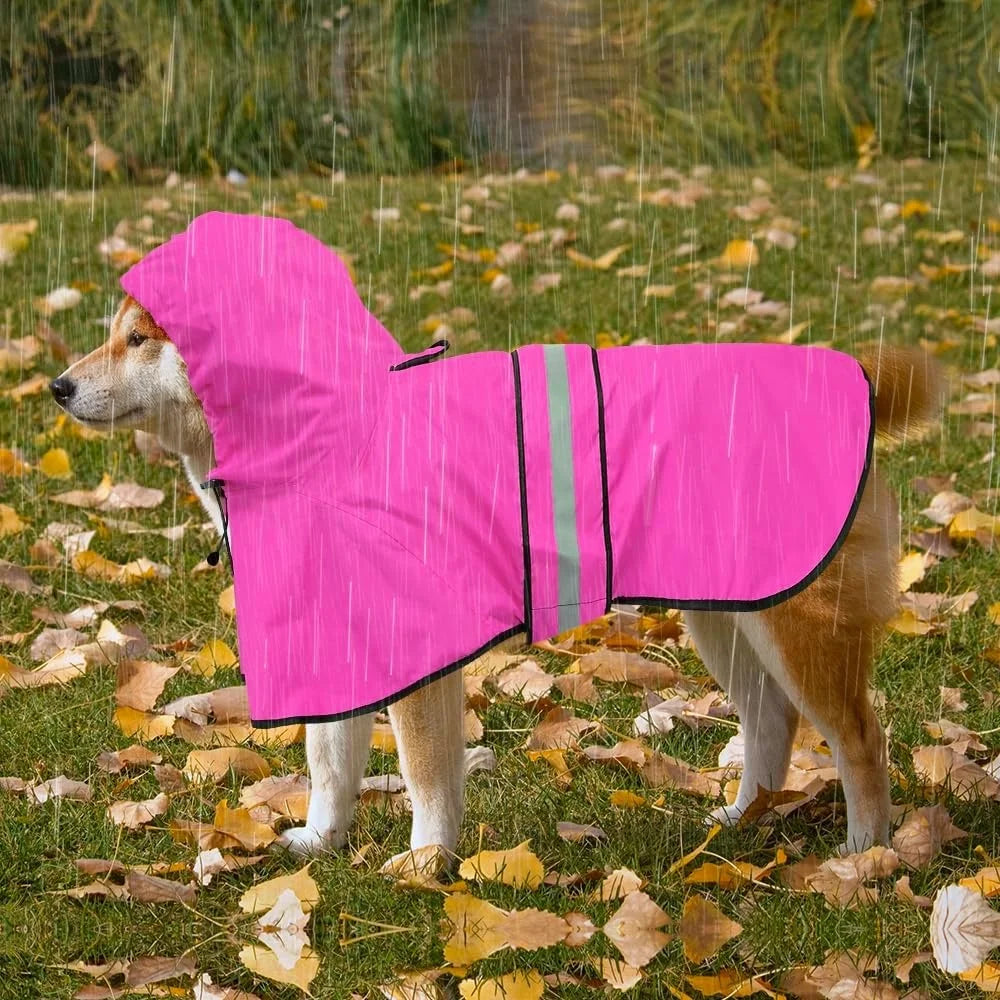 Waterproof Lightweight Dog Raincoat Reflective Adjustable Pet Poncho Jacket Hooded Rain Gear Small Medium Large Dogs