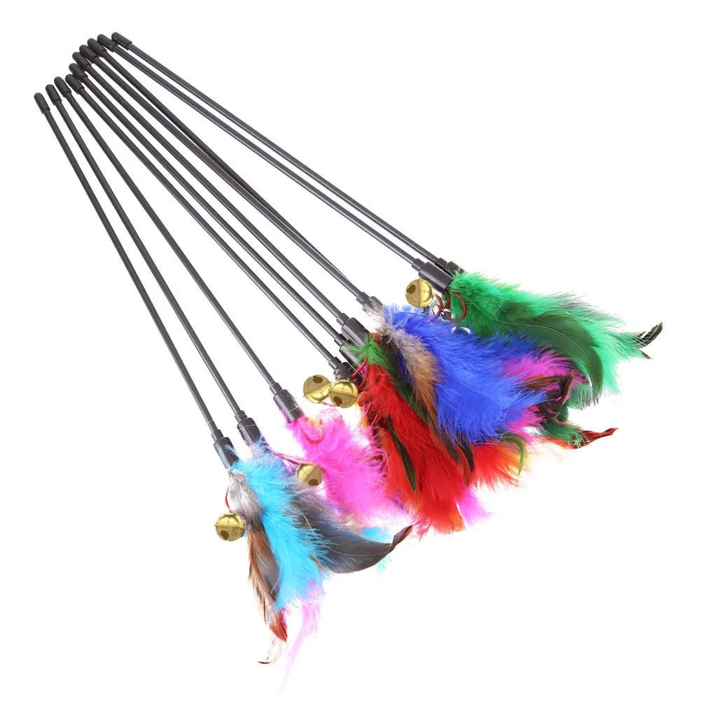 5pcs/set Chicken Feather Cat Stick Colorful Feather Funny Cat Stick Exquisite Portable Creative Fashion Novelty Pet Cat Supplies