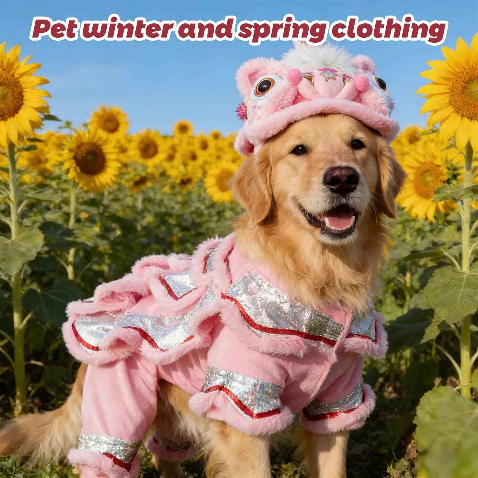 Dog Lion Dance Costume Thickened Warm Winter Outfit For Dogs