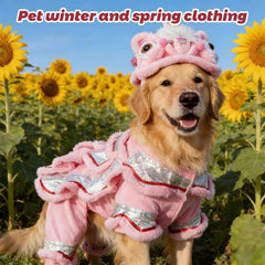 Dog Lion Dance Costume Thickened Warm Winter Outfit For Dogs