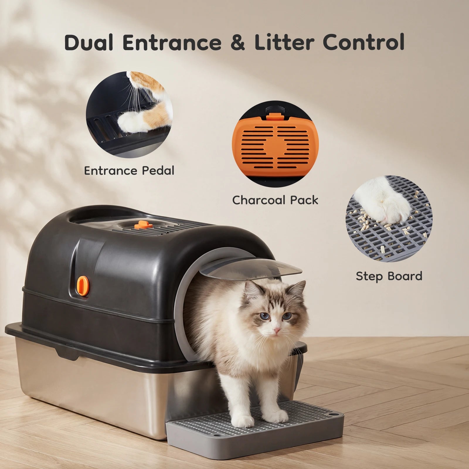 Stainless Steel Cat Litter Box Enclosed For Large Cats