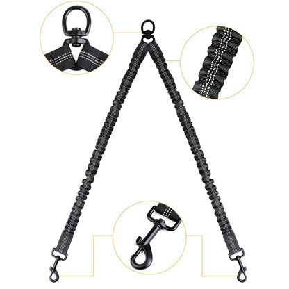 Pet Dog Double Leashes Elastic Rope Two Heads Nylon Two Dogs Collars Harness Leads Dog Leashes Dogs Leash Way Coupler Walk Two