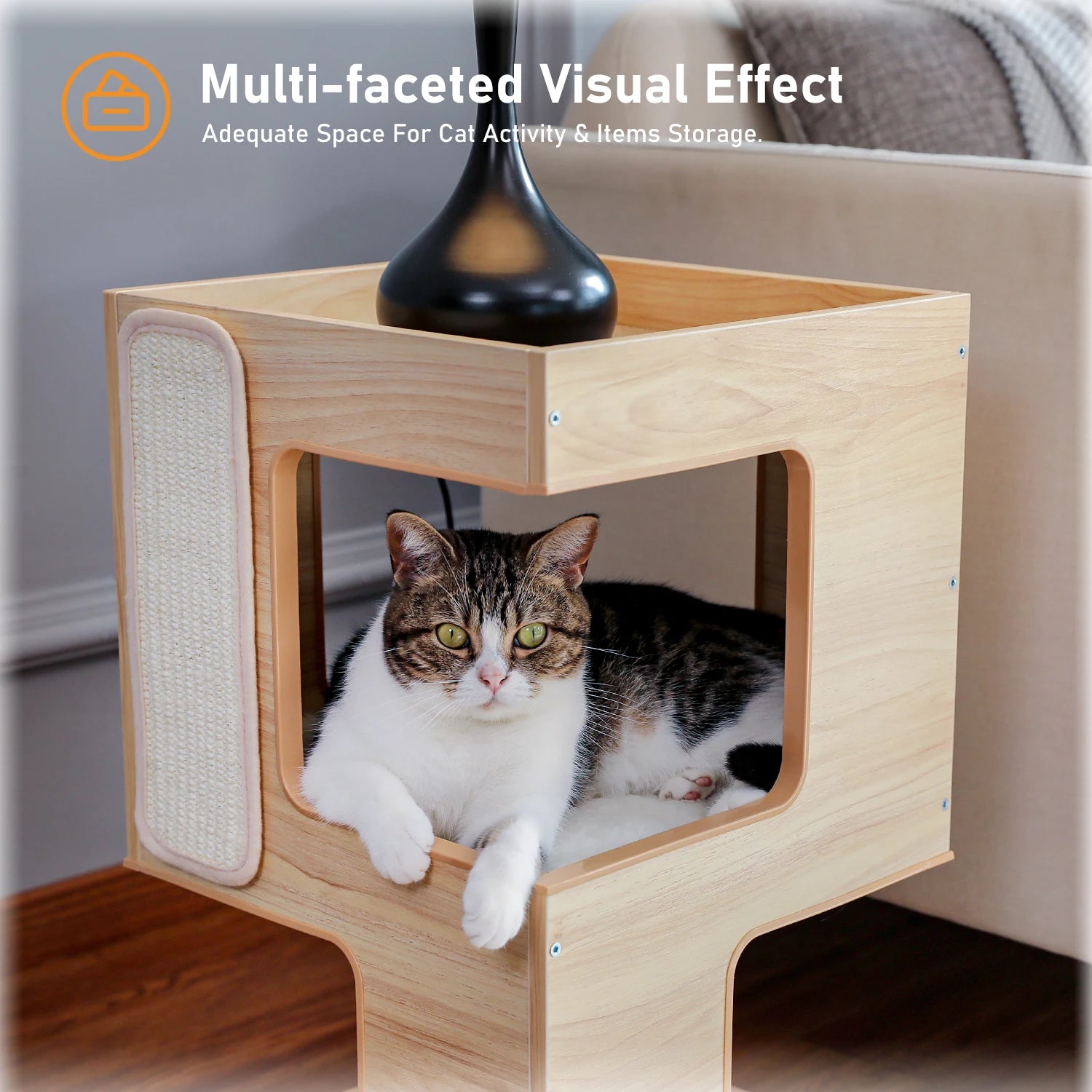 PAWZ Road Wood Cat Condo House Modern Cat Tree Pad