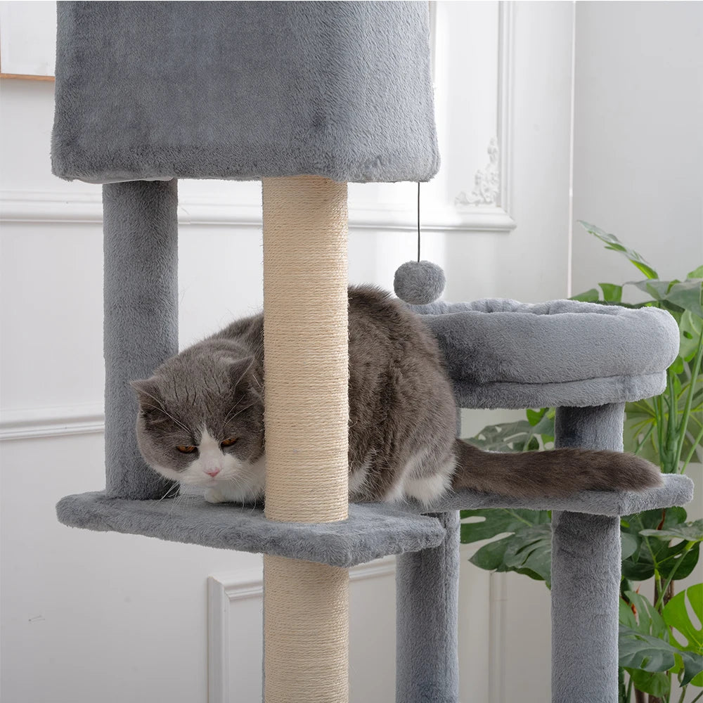 105 Inch Cats Tree Cat Tower Indoor Multi-Level Cat Condo with 3 Perches 2 Caves Basket Scratching Board For Kittens Pet House