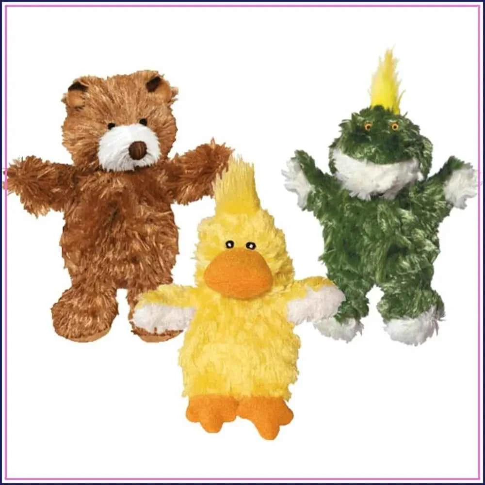 Low Stuffing Dog Toy with Squeaker, X-Small, 3 Animals: Bear, Duck, Frog