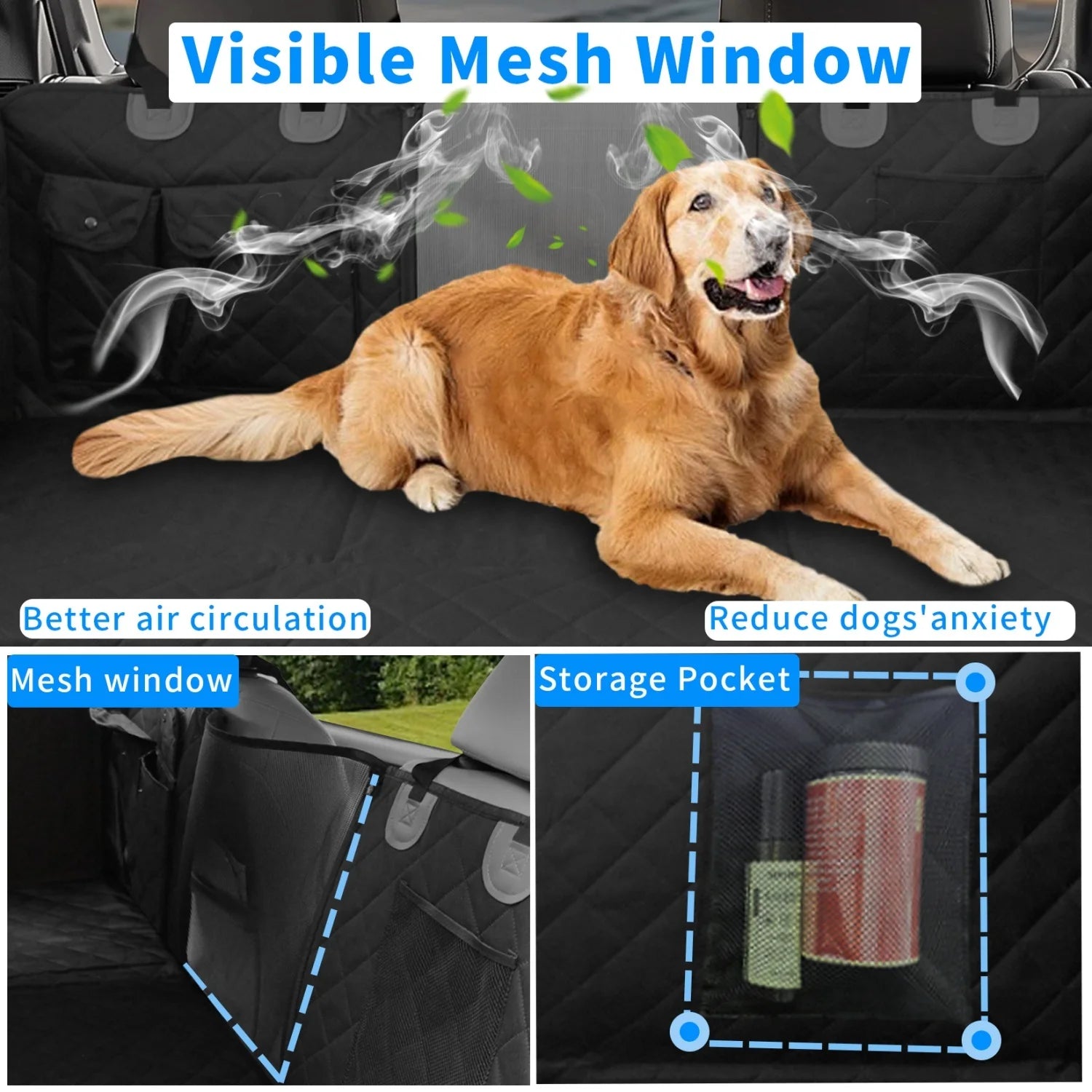Bingopaw Large Dog Car Seat Cover Back Seat Extender Backseat Protection for Cars with Pockets Hard Bottom Waterproof Scratch-Proof Dog Hammock