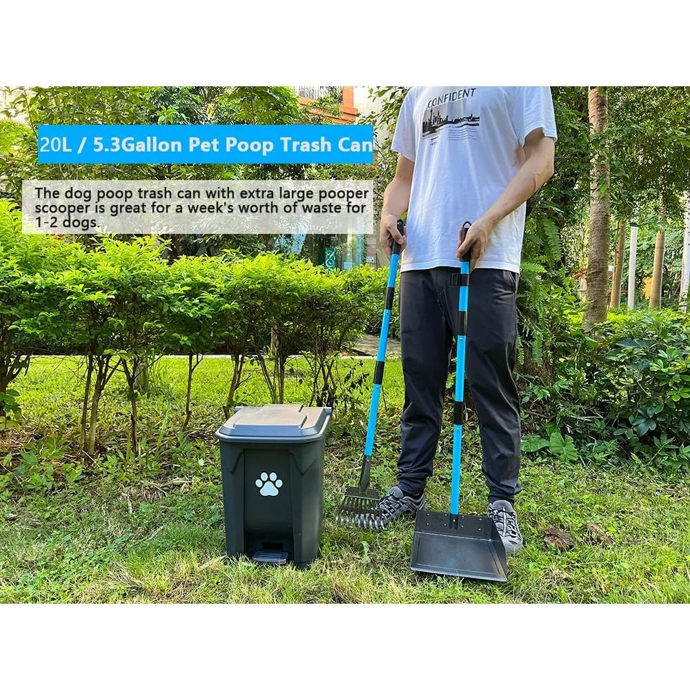 Dog Poop Trash Can for Outdoors with Extra Large Pooper Scooper & 50 Waste Bags - 20L/5 Gallon Large Dog Poop Trash Can Outside