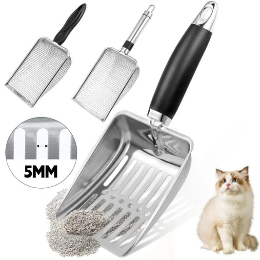 Stainless Steel Cat Litter Scoop with Rubber Handle Metal Kitty Scooper Sturdy Mesh Scooper Litter Filter Pet Cleaning Tools