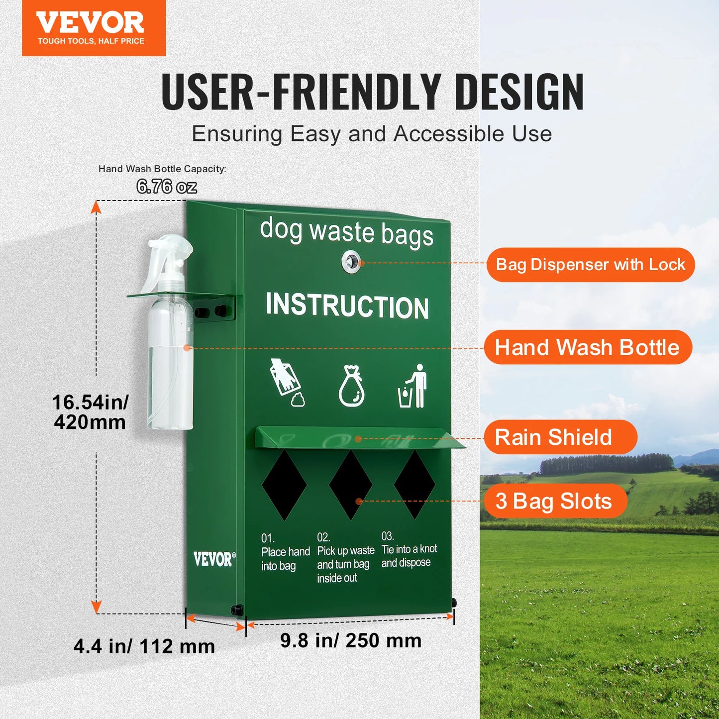 SucceBuy Dog Poop Bag Dispenser with Hand Wash Bottle Lockable Outdoor Dog Waste Bag Holder with 600 Waste Bags for Porch Lawn