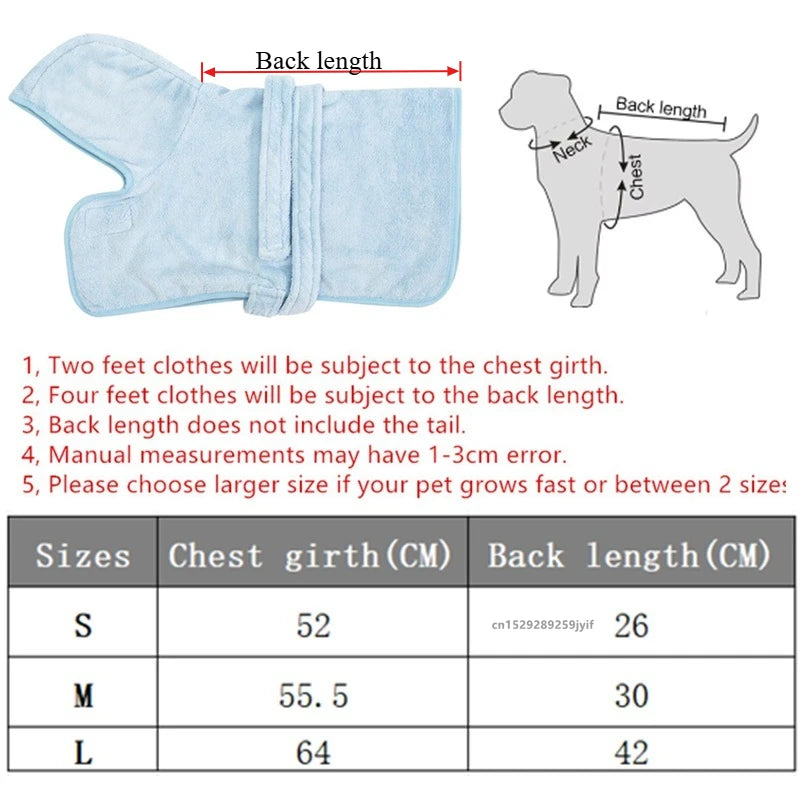 Quick Dry Pet Bath Towel Robe Absorbent Dog Cat Bathrobe