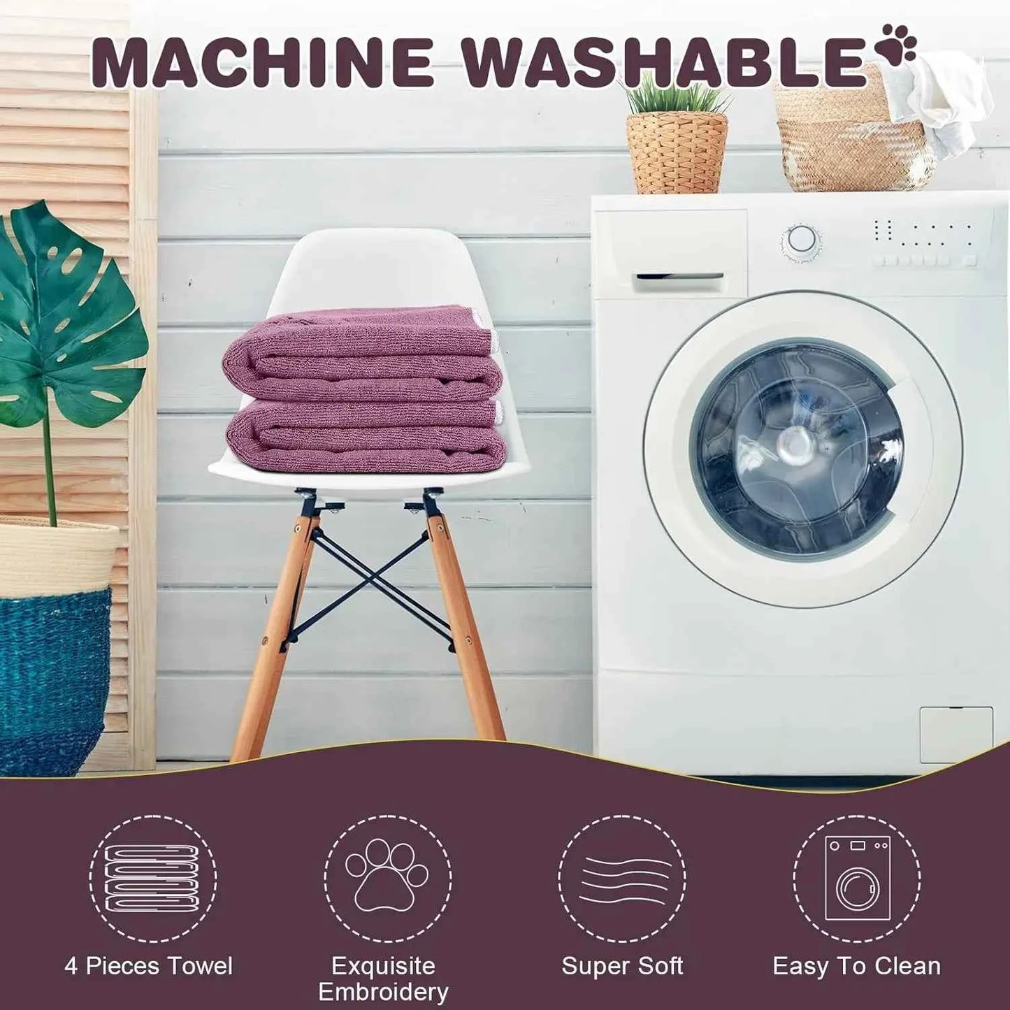 Pet Drying Towel for Dogs & Cats, Ultra-Absorbent Microfiber Bath Towel with Paw Print, Soft Quick Dry Shammy Towel for Puppy
