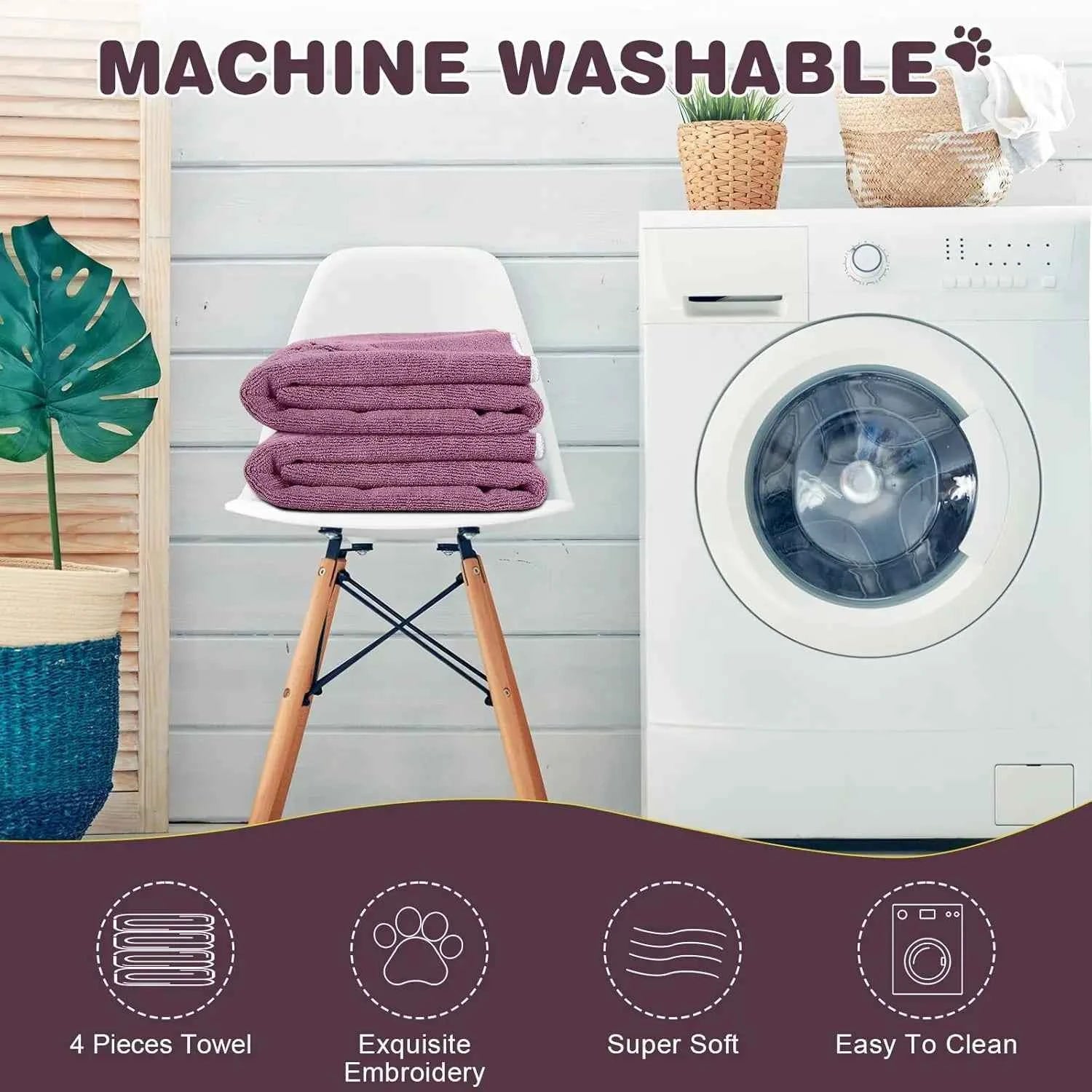 Pet Drying Towel for Dogs & Cats, Ultra-Absorbent Microfiber Bath Towel with Paw Print, Soft Quick Dry Shammy Towel for Puppy